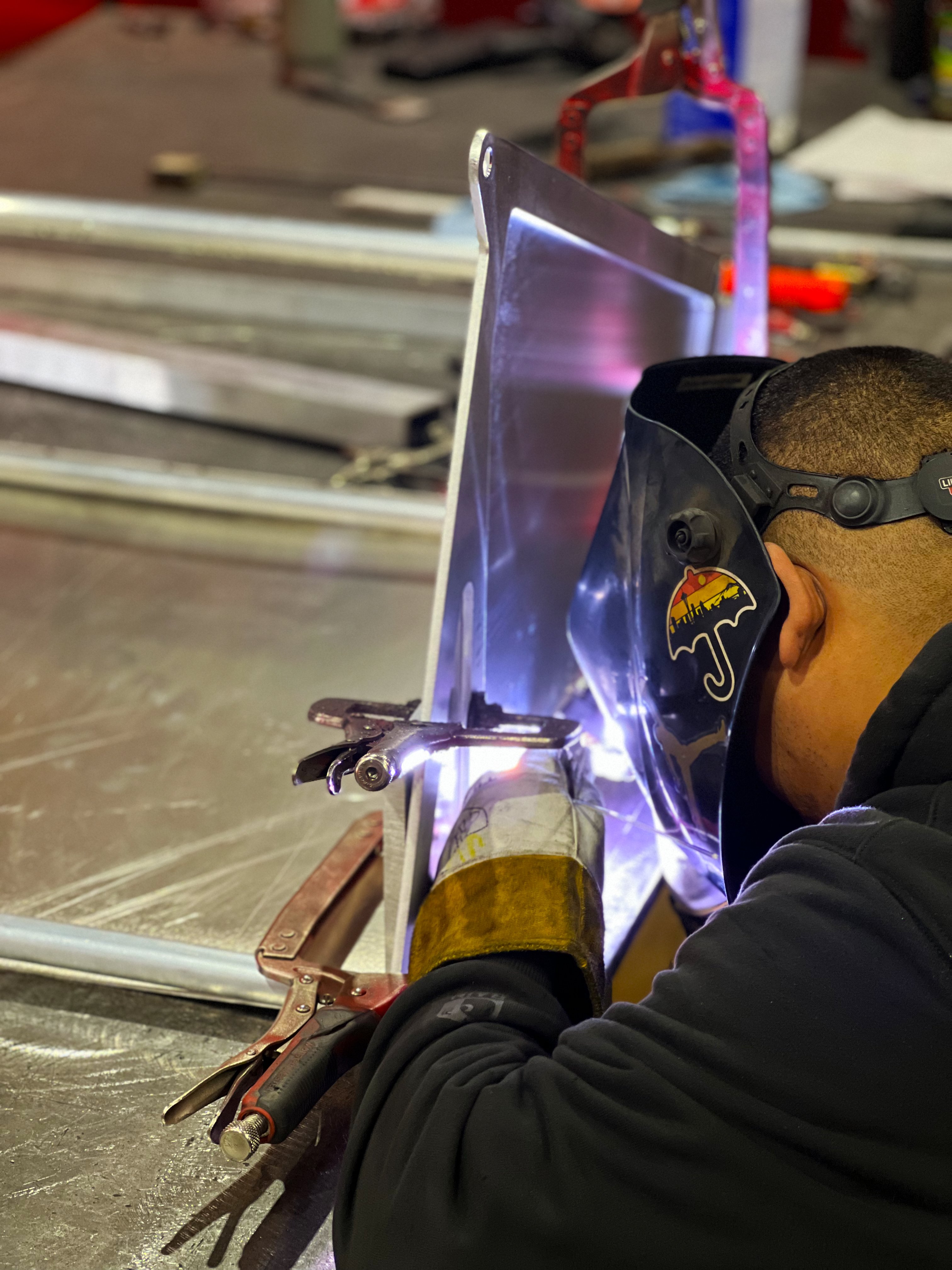 A space panel being welded