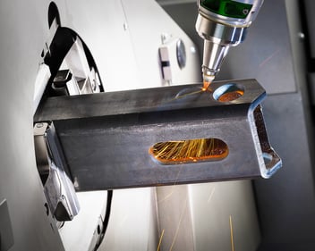 Fiber tube laser miter cutting a square steel tube