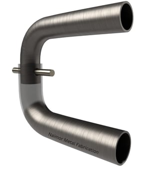 Bent metal pipe with perforations and holes to allow for easy installation for railing and other use cases.